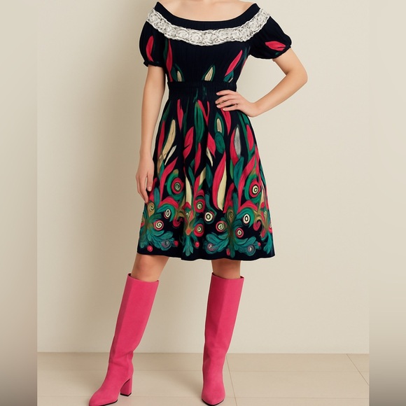 Dresses & Skirts - Colorful Summer dress with mesh white trim